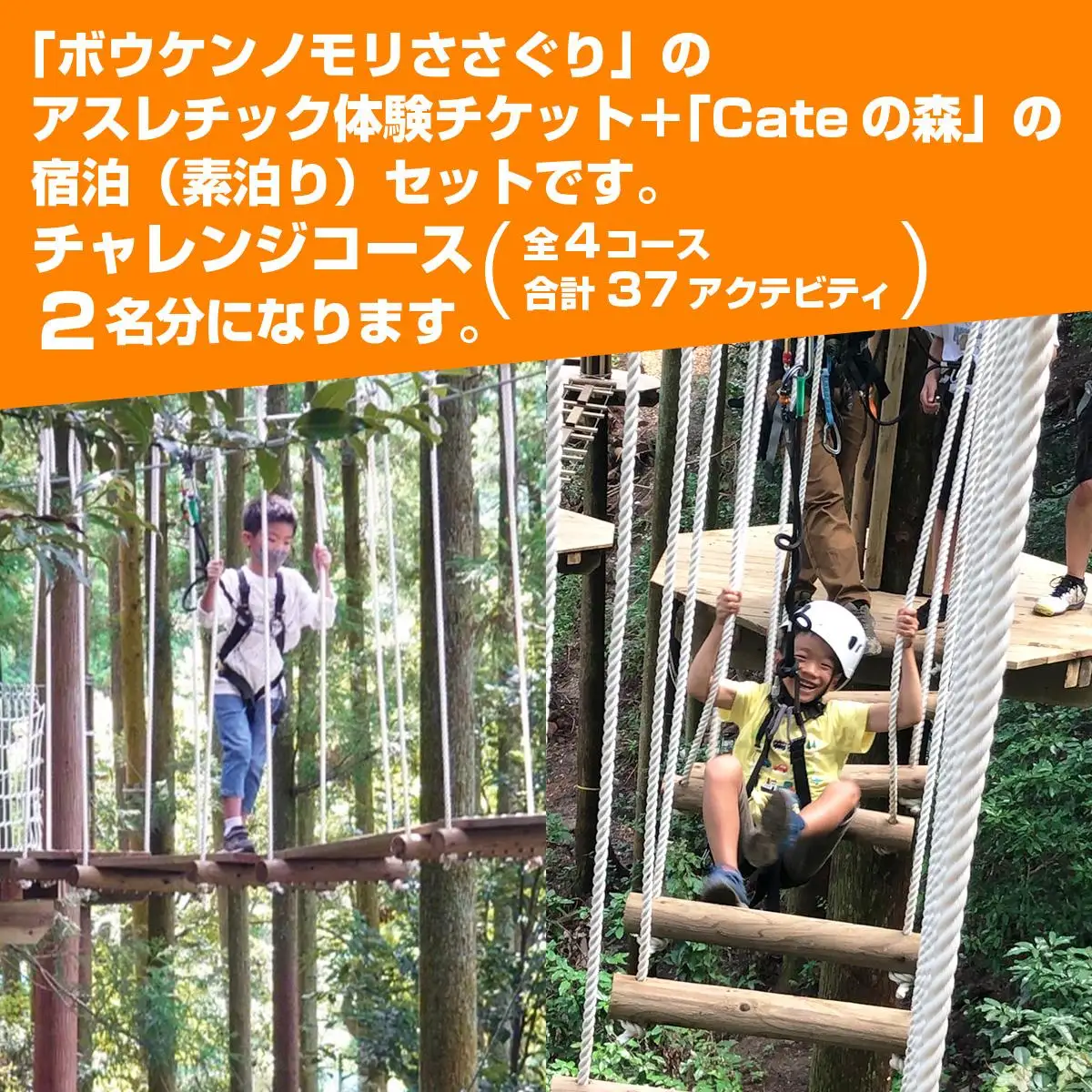【ボウケンノモリささぐり】 アスレチック体験+宿泊（素泊り）セット2名分 ZZ004 