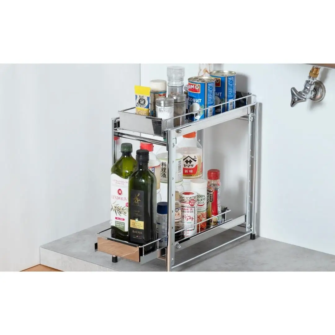 ステンレス製引出しラック 2段 幅20 キッチン用品 キッチン収納 燕三条製 [株式会社オビタス]【021S037】