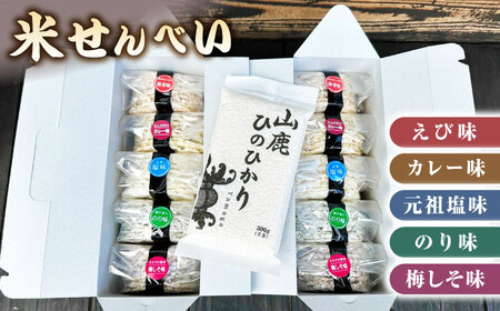 【12回定期便】【おつまみにも♪】米せんべい（えび味、カレー味、元祖塩味、のり味、梅しそ味）&amp; ヒノヒカリ【せんべい工房】[ZBQ016]