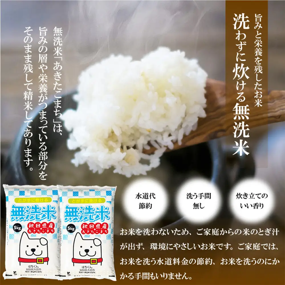 【令和7年産】秋田県産「あきたこまち（無洗米）」 10kg（5kg×2袋）　100P9202