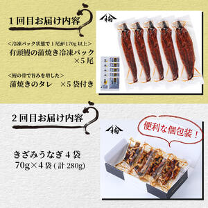 【定期便全5回】うなぎ2.1kg！5ヶ月間うなぎが楽しめる定期便！鰻 うなぎ ウナギ 鰻 蒲焼き かばやき きざみ鰻 刻みうなぎ 国産 九州産 鹿児島県産 冷凍 レンジ 簡単 うな丼 ひつまぶし 惣菜 おかず 頒布会 おつまみ 薬味 t0098-001