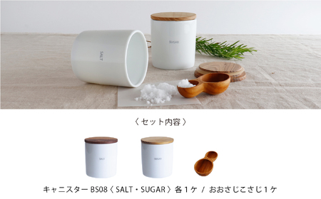 【美濃焼】白磁 キャニスター ソルト＆シュガー と おおさじこさじチークのセット【株式会社ロロ】キッチン雑貨 保存容器 シュガー ソルト コーヒー 調味料入れ 調味料ケース 保存容器 おしゃれ 木製 ナチュラル [MBZ038]