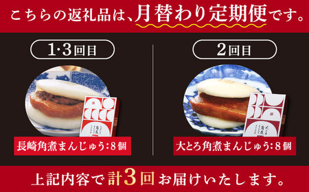 【全3回定期便】＜月替り！＞角煮まんじゅう 2種 お楽しみセット （角煮まんじゅう8個・大とろ角煮まんじゅう8個）  [DBG067]