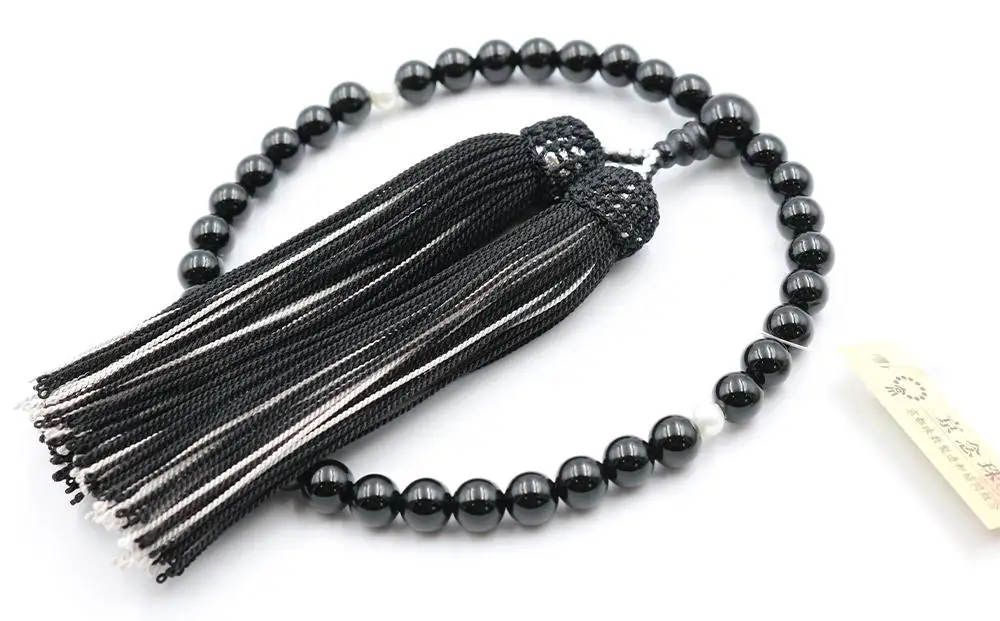 【中郷の京念珠】女性用 オニキス（淡水真珠入り）の数珠（じゅず）＋数珠袋＋金封ふくさ 3点セット