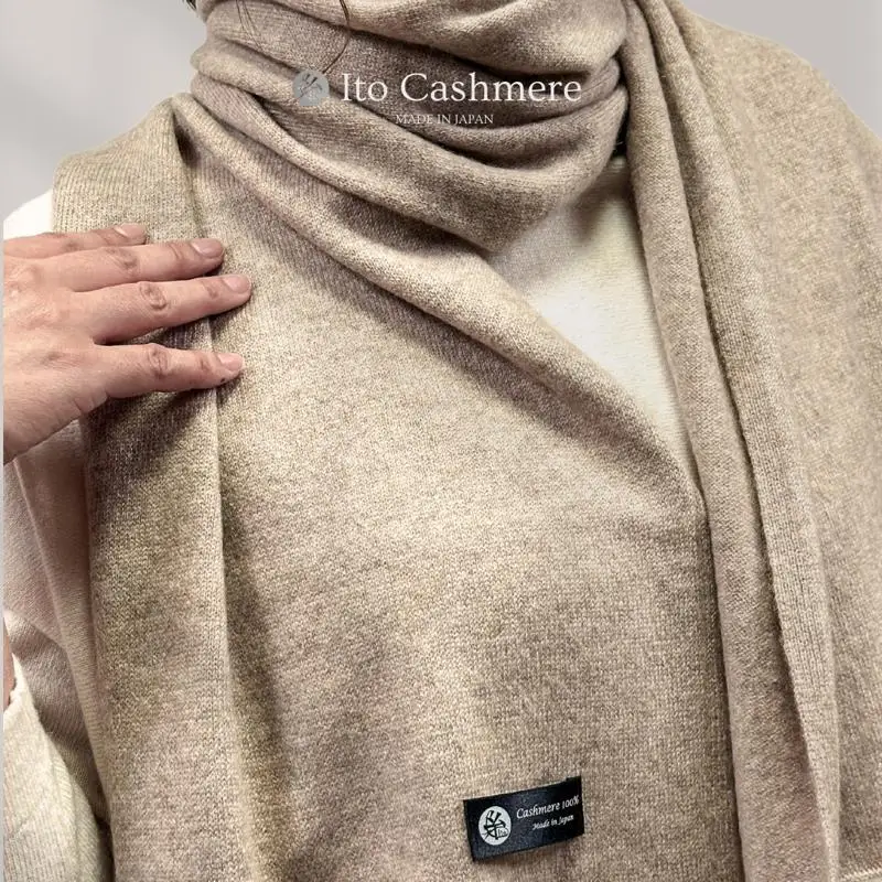【100％ピュアカシミヤ】マフラー フリンジ無し オーガニックベージュ
