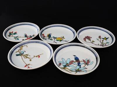 九谷焼　4.5号皿揃　花鳥絵変り（5枚セット）a01 食器 キッチン雑貨 キッチンアイテム 雑貨 小物 お皿 丸皿 食卓 テーブルコーディネート 