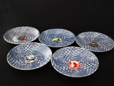 九谷焼　5.2号皿揃　時代画 （5枚セット）a01 食器 キッチン雑貨 キッチンアイテム 雑貨 小物 お皿 丸皿 食卓 テーブルコーディネート 
