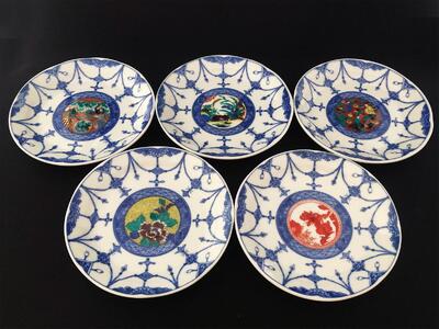 九谷焼　5.2号皿揃　時代絵 （5枚セット）a01 工芸品 