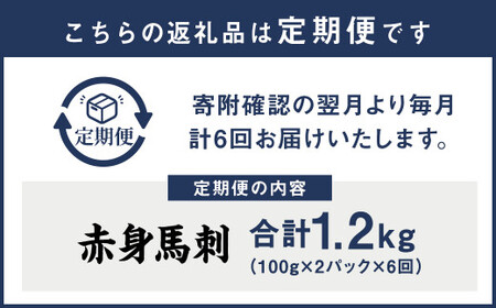 【定期便年6回】赤身 馬刺し ブロック 約200g ×6回 合計約1.2kg (約100g×12パック) 馬肉