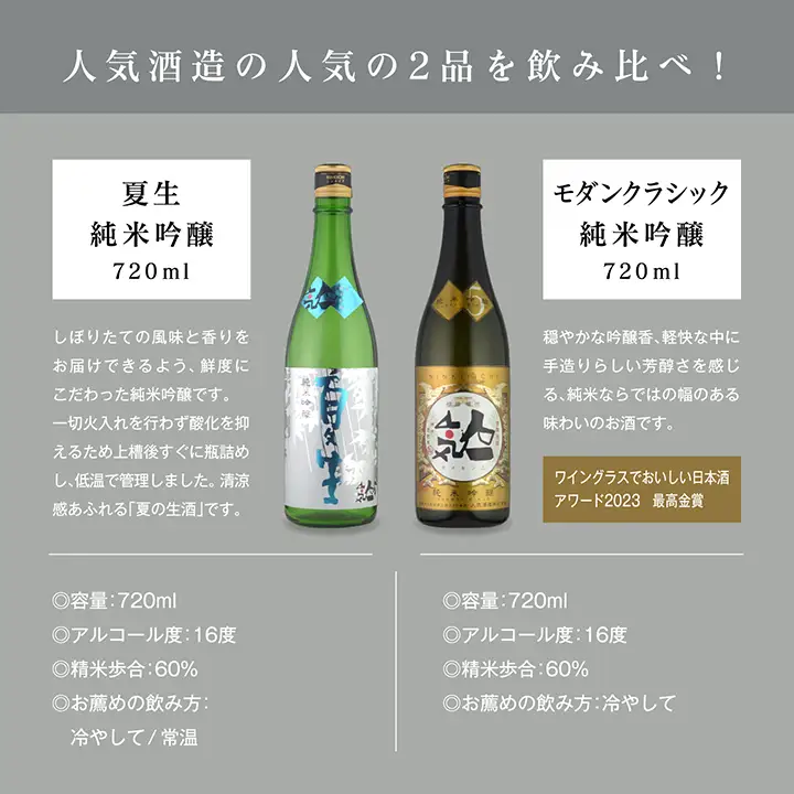 《数量限定 2027年5月出荷開始》夏生純米吟醸 720ml ・モダンクラシック純米吟醸 720ml 各1本セット【人気酒造株式会社】