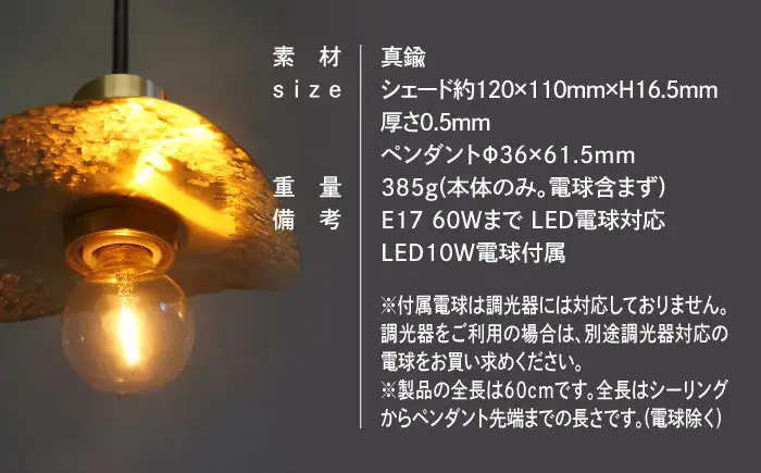 CTSH LIGHT. ペンダントライト＜Ljus 真鍮槌目 E17＞ 瑞浪市 / ジオニック 照明器具 ソケット 真鍮 シェード ゴールド [AZBQ105]