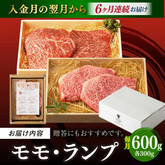 【全6回定期便】【贅沢赤身セット】 モモステーキ と ランプステーキ 総計600g （150g×4枚） 長崎和牛 A4?A5ランク【野中精肉店】 [VF70] 肉 牛肉 赤身 モモ ランプ ステーキ 焼肉 定期便
