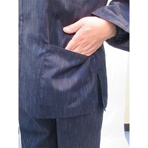 男性用紳士作務衣 無地 (紬絣プリント) 濃紺 L ／ 作務衣 男性 メンズ 庭掃除 部屋着 普段着 寝巻き パジャマ お坊 寺 僧侶 寺井布帛製造所 くつろぎ着 普段着 和装 奈良県 田原本町