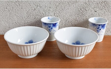 深川製磁 有田焼 ブルーワイナリー麺丼＆ゴブレットセット aa032