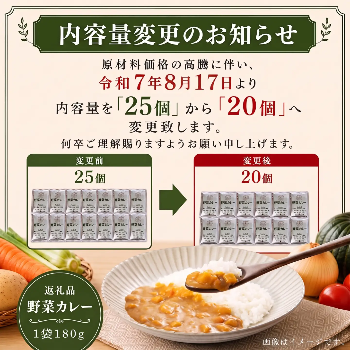 カレー専門店Sabziオリジナル野菜カレー 180g×25食(合計4.5kg)