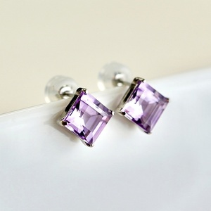 【ジュエリー】Pt900 プラチナ アメシスト 一粒石 ピアス スクエアカット 6mm 保証書付 SIA-3321
