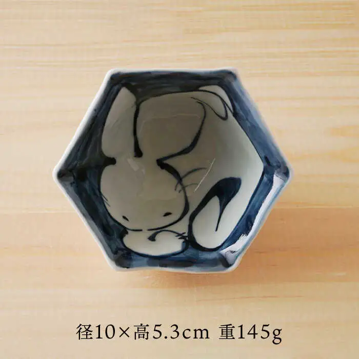 【波佐見焼】赤絵うさぎ 六角小付（六角仙茶）5個セット 食器【陶もと】[PE49] 波佐見焼