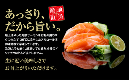 【期間限定発送】海峡サーモン　活〆お刺身さく2本 800g
