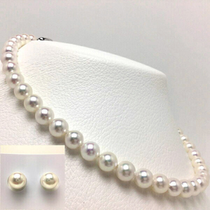 【大珠】 アコヤ真珠 8～8.5mm ネックレス ピアス セット 真珠 アクセサリー パール 母の日 入学式 卒業式 結婚式 冠婚葬祭 誕生石 フォーマル ジュエリー / 老舗の真珠専門店・高品質アコヤ真珠ネックレスセット8.0～8.5ミリ (ピアスセット)