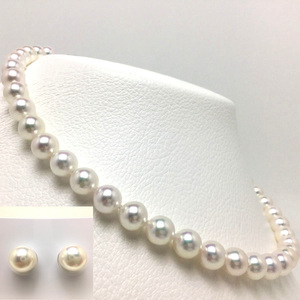 【大珠】アコヤ真珠 8.5～9mm ネックレス イヤリング セット アクセサリー真珠 パール ネックレス イヤリング ピアス 入学式 卒業式 結婚式 冠婚葬祭 誕生石 フォーマル ジュエリー / 老舗の真珠専門店・高品質アコヤ真珠ネックレスセット8.5～9.0ミリ（イヤリングセット）