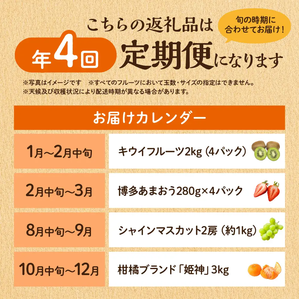 【定期便/年4回】フルーツ ＪＡむなかた厳選！人気のフルーツ定期便 _HB0140