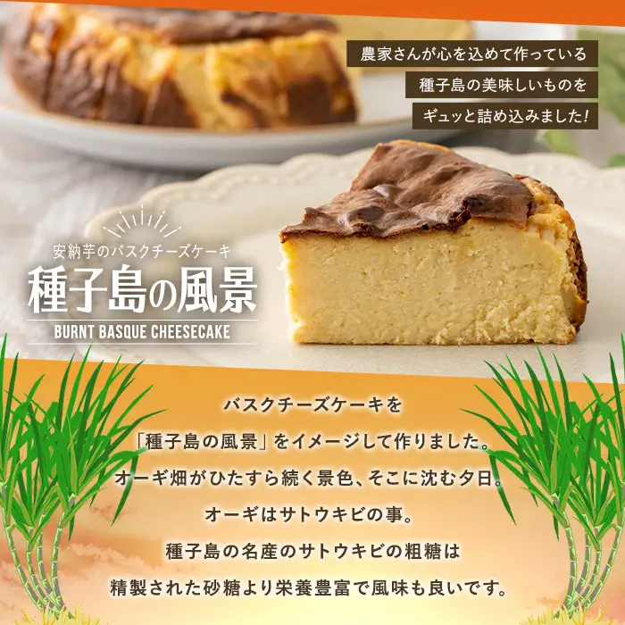 n229 安納芋 バスクチーズケーキ「種子島の風景」4号・12cm 中種子町 特産品 スイーツ クリームチーズ 生クリーム さとうきび さつまいも 卵 乳製品  洋菓子 菓子 焼き菓子 おやつ ケーキ ギフト プレゼント 贈り物 手土産【軽食屋はなやなぎ】