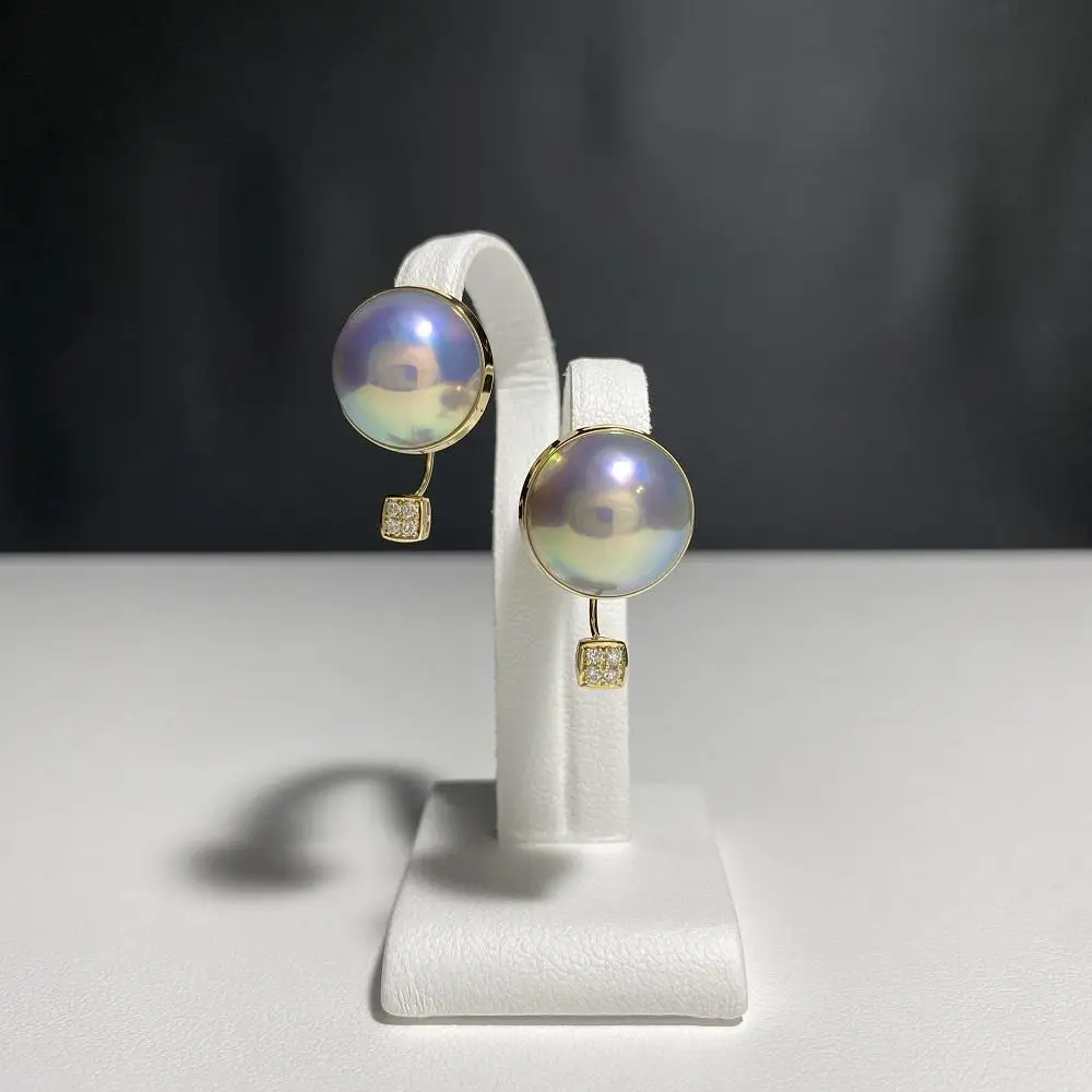 【奄美パール】奄美の輝き®×虹珠　マベ真珠 13mm K18イエローゴールド巻ピアス2138【限定一点】