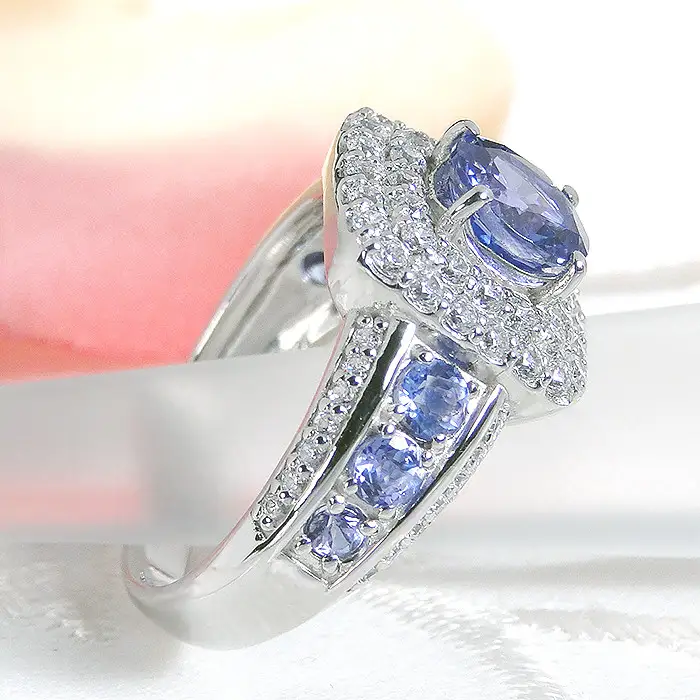 130-9-8 指輪 PT900 プラチナ 大粒タンザナイト ダイヤモンド 0.8ct 取り巻き スクエア リング【f241-pt】 ALPAZ013