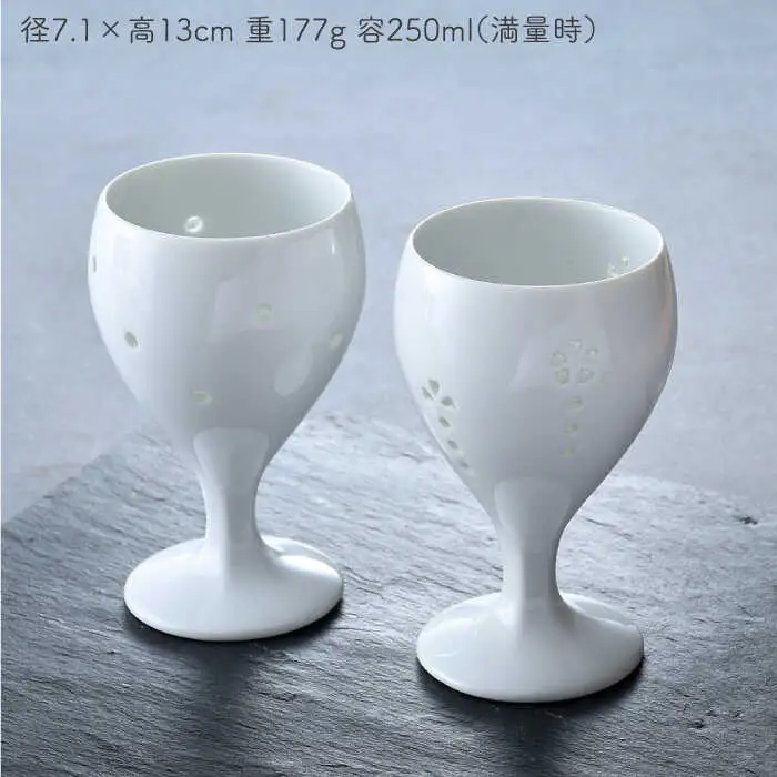 【波佐見焼】水晶彫ショートワイン ペアセットB（クリアドット＆フラワー）食器【丹心窯】[AB41] 波佐見焼