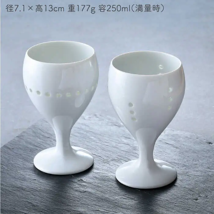 【波佐見焼】水晶彫ショートワイン ペアセットA（ドットライン＆バブル）食器【丹心窯】[AB42] 波佐見焼