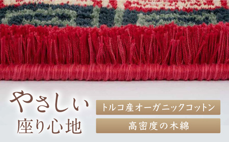 【手織】唐草花文縁雷文（淡灰地） 約60×90cm / 鍋島緞通 [41AAAM015]