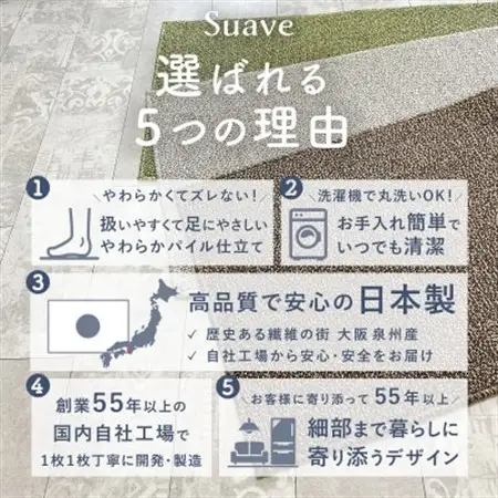 やわらか洗えるキッチンマット 50×240cm　ブラウン(suave)【1504475】