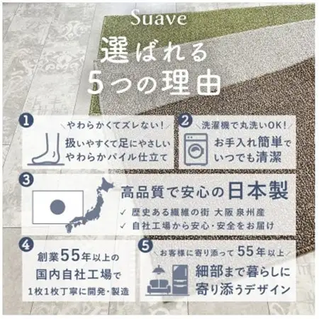 やわらか洗えるキッチンマット 50×240cm　グレー(suave)【1504474】