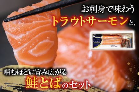 お刺身トラウトサーモン2～5本(計1kg)＆鮭とば100g×9P F-09026
