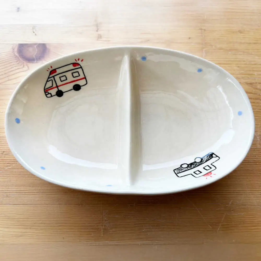 【瀬戸焼】子供用食器5点セット（パトカー・救急車） 【窯元SOUSEN】[BBCQ004]子ども食器 ギフト