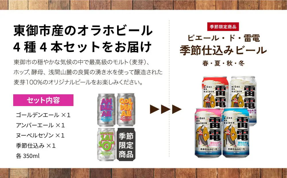 【クラフトビール】季節の4本セット (ゴールデンエール、アンバーエール、ヌーベルセゾン、季節仕込み各１本）｜オラホビール