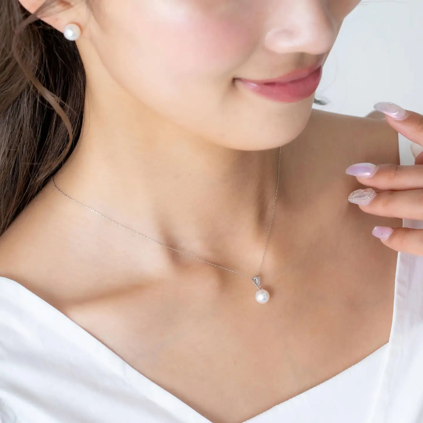 【菊花】 無調色 アコヤ真珠（日本） 7.0mm ラウンド K14 ホワイトゴールド ペンダントトップ