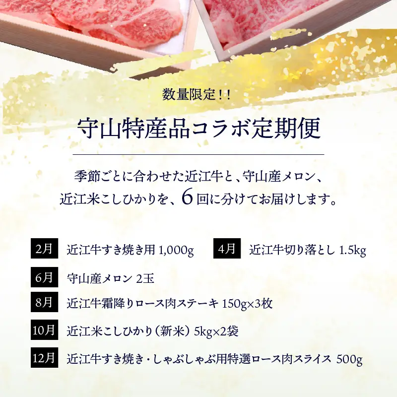 【限定！！守山特産品コラボ】近江牛・守山産メロン・近江米が届く満足できる定期便 AJ-T005