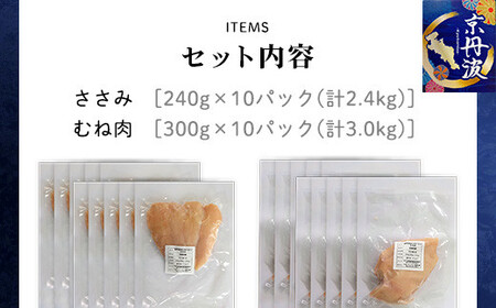 鶏肉 ささみ むねセット 5.4kg 小分け 京丹波あじわいどり 三栄ブロイラー販売株式会社 福知山工場