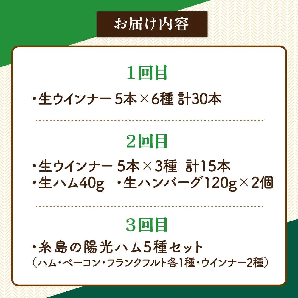 【全3回定期便】 ウインナー / ハンバーグ / ハム 月替り セット 糸島市 / 志摩スモークハウス 生ハム ベーコン [AOA038]