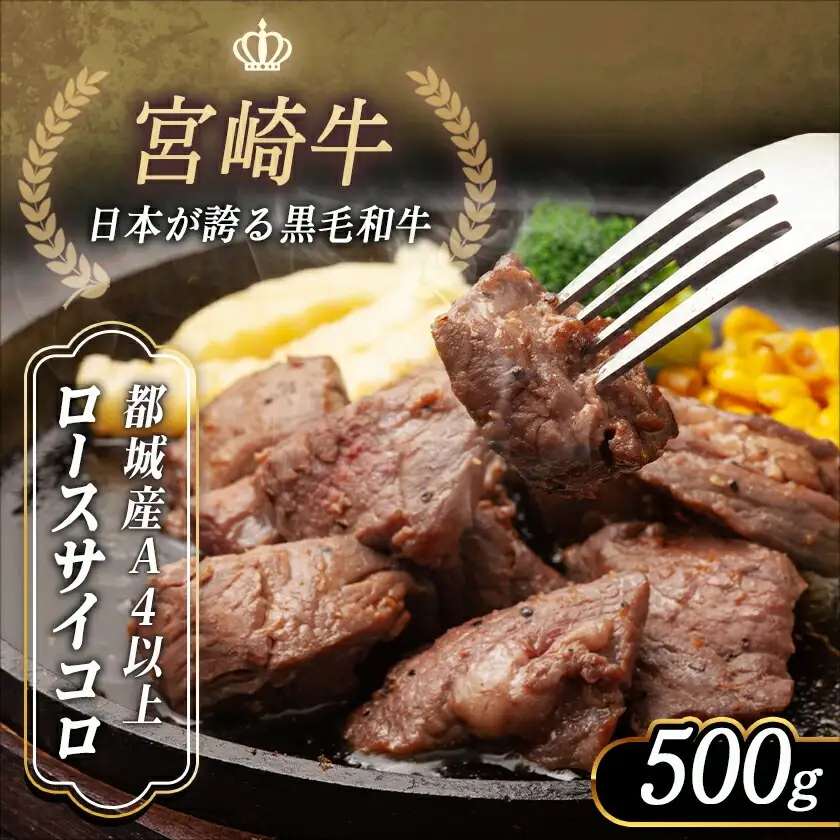 宮崎牛ロースサイコロステーキ500g〔MJ-2525〕_(都城市) 宮崎牛 霜降り牛肉 ロースサイコロステーキ 牛肉 鉄板焼き 肉のながやま 500g