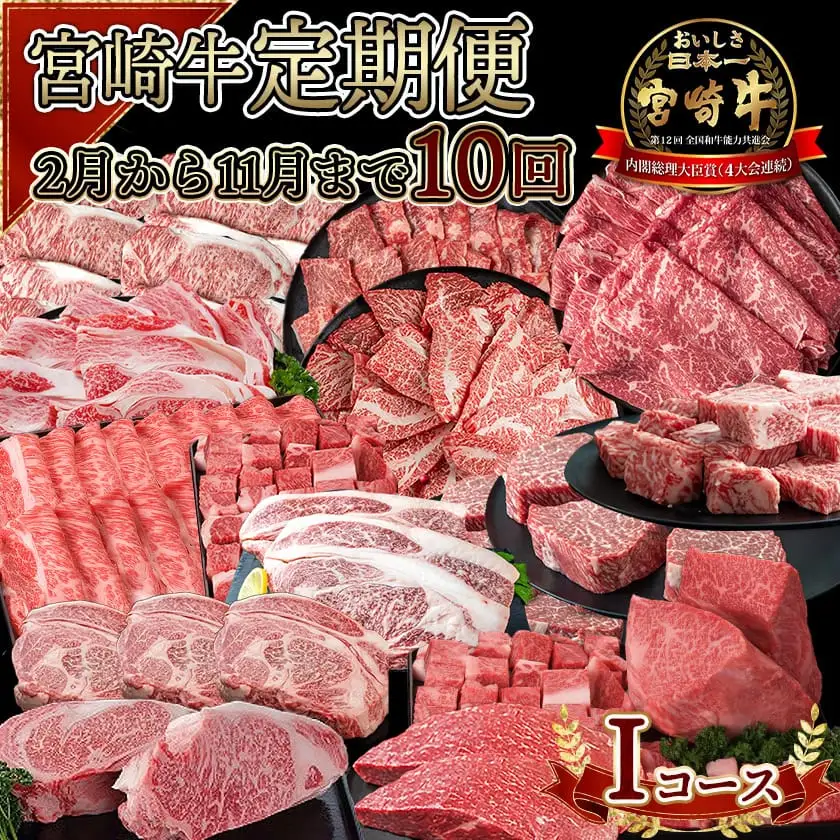 宮崎牛定期便(10回お届け) Iコース〔N25-009-T10〕_(都城市) 