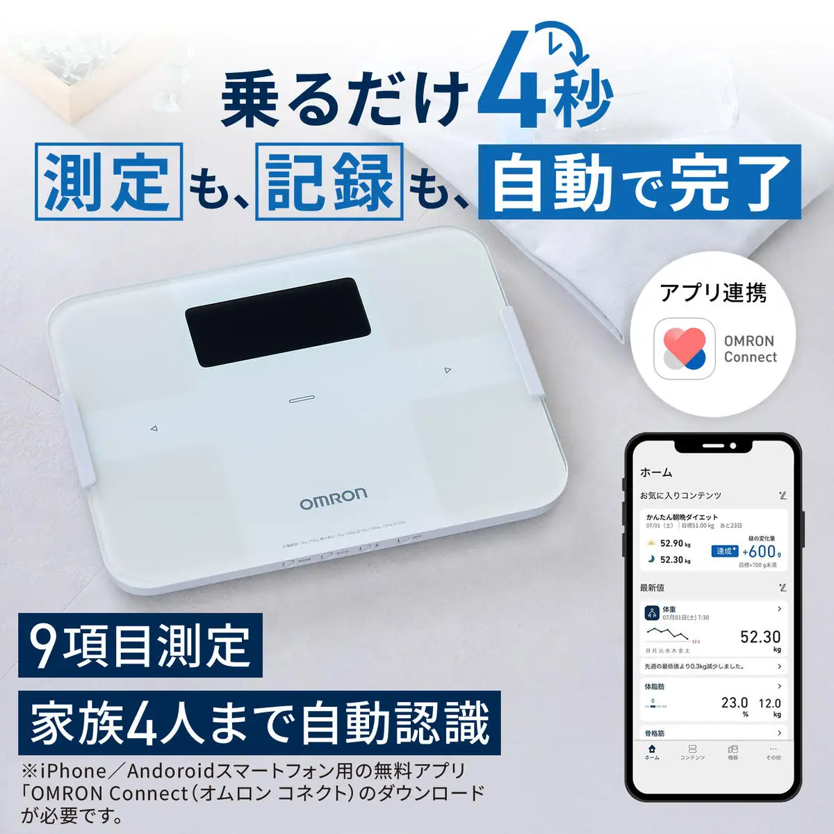 体重計 オムロン 体重体組成計 KRD-608T2-W スマホ連携 ホワイト 体重計