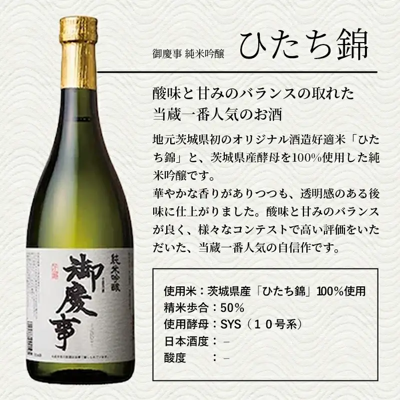 御慶事　純米吟醸飲み比べセット①（ひたち錦・ふくまる）720ｍｌ各１本（茨城県共通返礼品・古河市）／ お酒 酒 アルコール 日本酒 御慶事 純米吟醸 飲み比べ セット ひたち錦 ふくまる フルーティー ジューシー 爽やか 食中酒【価格改定】