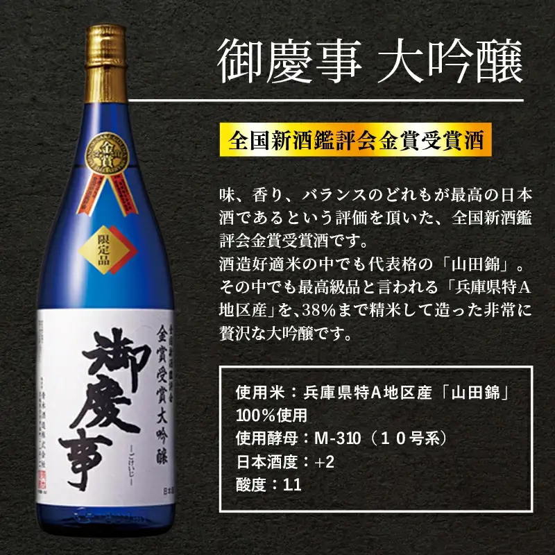 御慶事 大吟醸飲み比べセット①（鑑評会出品大吟醸・純米吟醸ふくまる）720ｍｌ各１本（茨城県共通返礼品・古河市） ／ お酒 酒 アルコール 日本酒 全国新酒鑑評会 大吟醸 ふくまる 純米吟醸 御慶事 さわやか 旨み 酸味 食中酒 セット 飲み比べ 【価格改定】