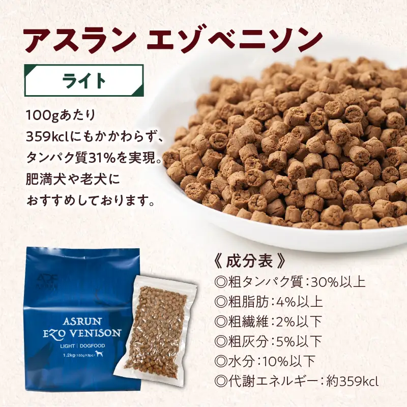 【5営業日以内に発送】【 アスランエゾベニソン ライト 1.2kg（ ドッグフード ） 】 T012-007 ペット用品