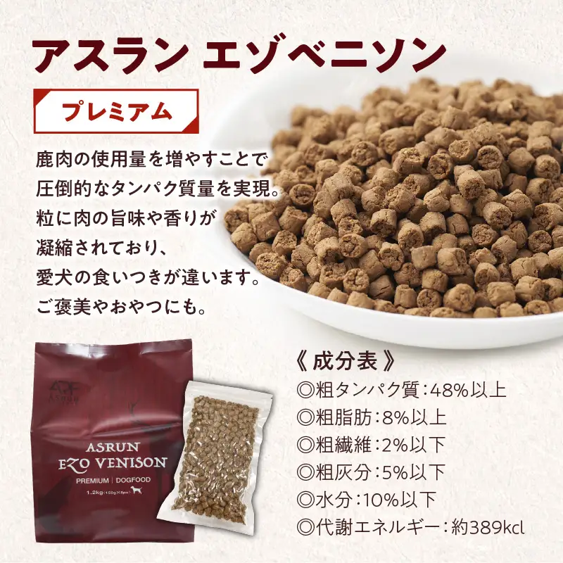【 定期便 / 年12回 】【 アスランエゾベニソン プレミアム 1.2kg（ ドッグフード ）】 T012-T04 ペット用品