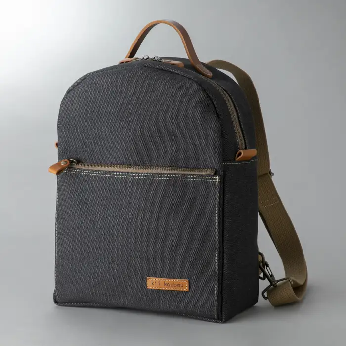 【J-193】ｋｉｉ工房　帆布かばん　山型リュック　先染め黒 【高島屋選定品】