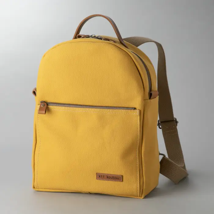【J-195】ｋｉｉ工房　帆布かばん　山型リュック　マスタード【高島屋選定品】