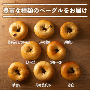 isa247 【定期便・全3回(3ヶ月連続)】ベーグル(総計48個・16個＜8種各2個＞×3回)パン 国産 焼きたて 急速冷凍 ベーグル プレーン レーズン チョコ キャラメル ごま チーズ ミックスフルーツ 8種 セット 詰合せ【工房あけぼの】